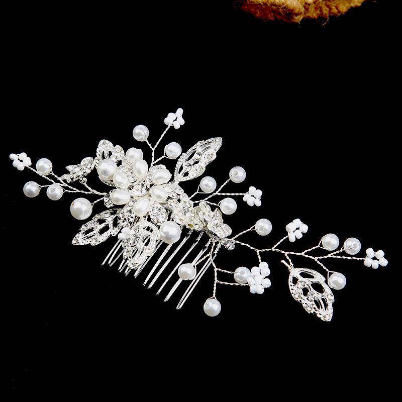 Bridal headdress pearl handmade leaf comb 749571815454 - COCOMELODY